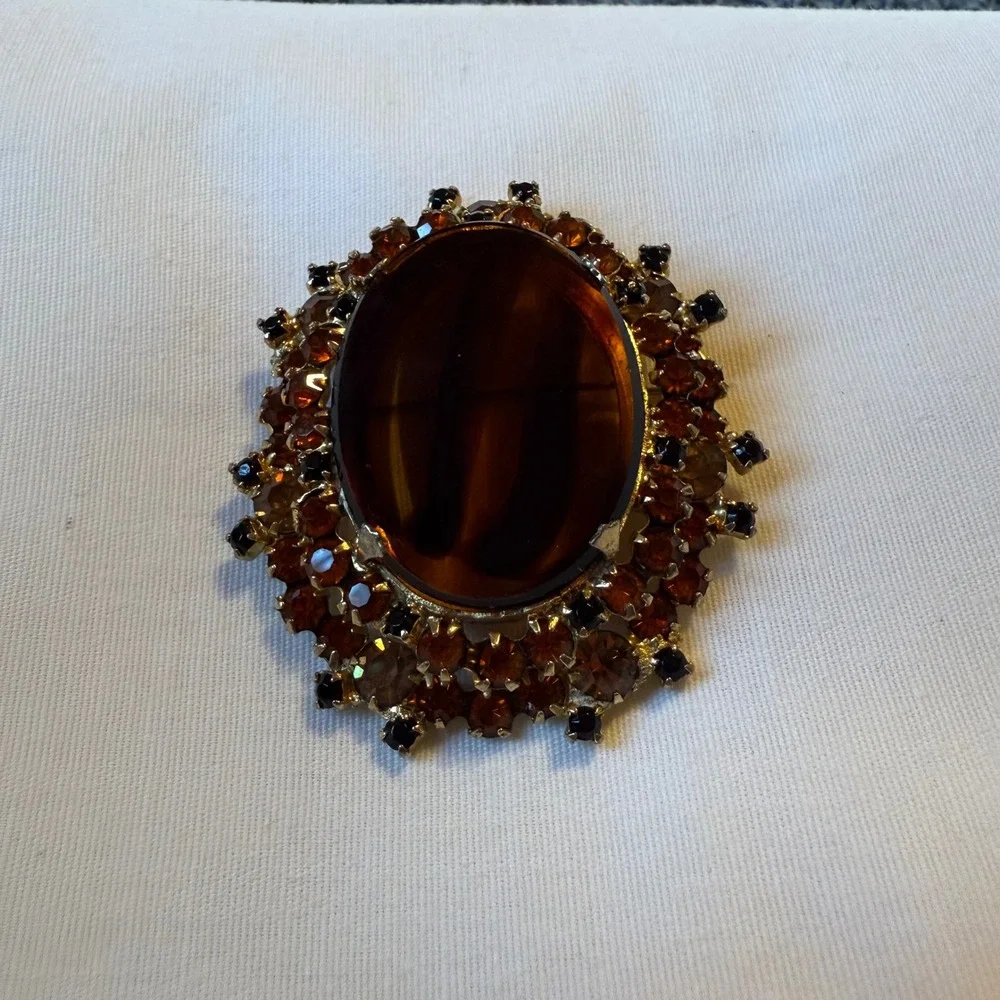 Vintage Juliana Tortoise Shell Colored Glass Rhinestone‎ Brooch Pendant